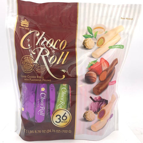 I MEI Choco Roll Coated Cookie Rolls With Flavorful Filling - Green Tea, Strawberry, Taro Variety Pack 702g/(36rolls)