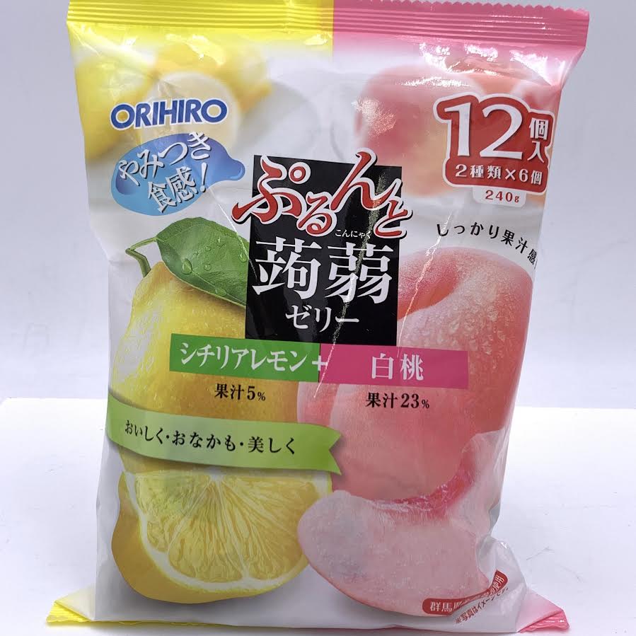 Orihiro Konnyaku Duo Fruit Juices Jelly - Lemon & White Peach 240g/(20gx12pc)蒟蒻柠檬白桃口味
