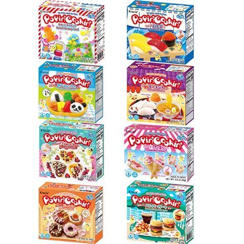 Kracie Popin Cookin DIY Candy Making Kit with English Instructions, Assorted Variety Set, Multiple Packs Tanoshii Bento, Ramen and Waffle, Cakes, Sushi and Donuts, Hamburger, and Kawaii Gummy Land, Perfect For Kids (Pack of 8)