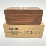 Dekohm Led Wooden Wireless Charger Clock Color:Brown Wood