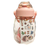Kawaii Water Bottle With Straw Leakproof Jug With Portable Strap -Pink 網紅兒童大肚杯