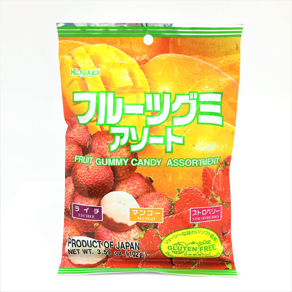Japanese Kasugai Gummy Candy Assortment- Lychee+Mango+Strawberry 3.59 oz