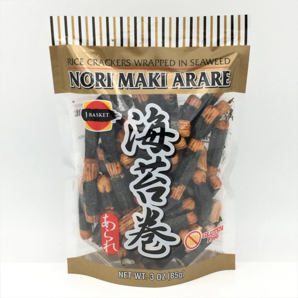 J-Basket Nori Maki Arare, Rice Crackers Wrapped In Seaweed - Gluten Free-3 oz