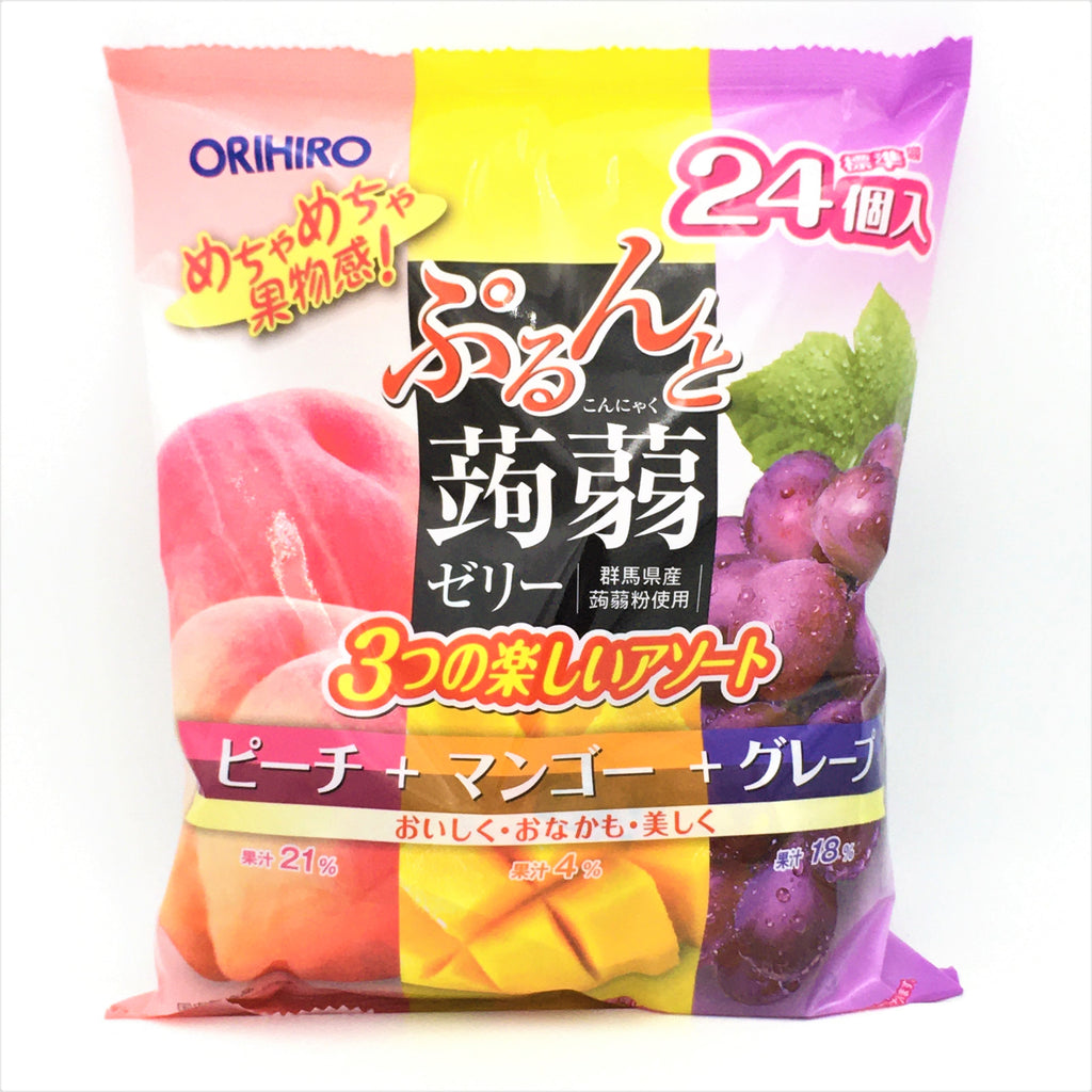 Orihiro Konjac Duo Fruit Juices Jelly-Peach & Mango & Grape 24 Pc /1 Bag