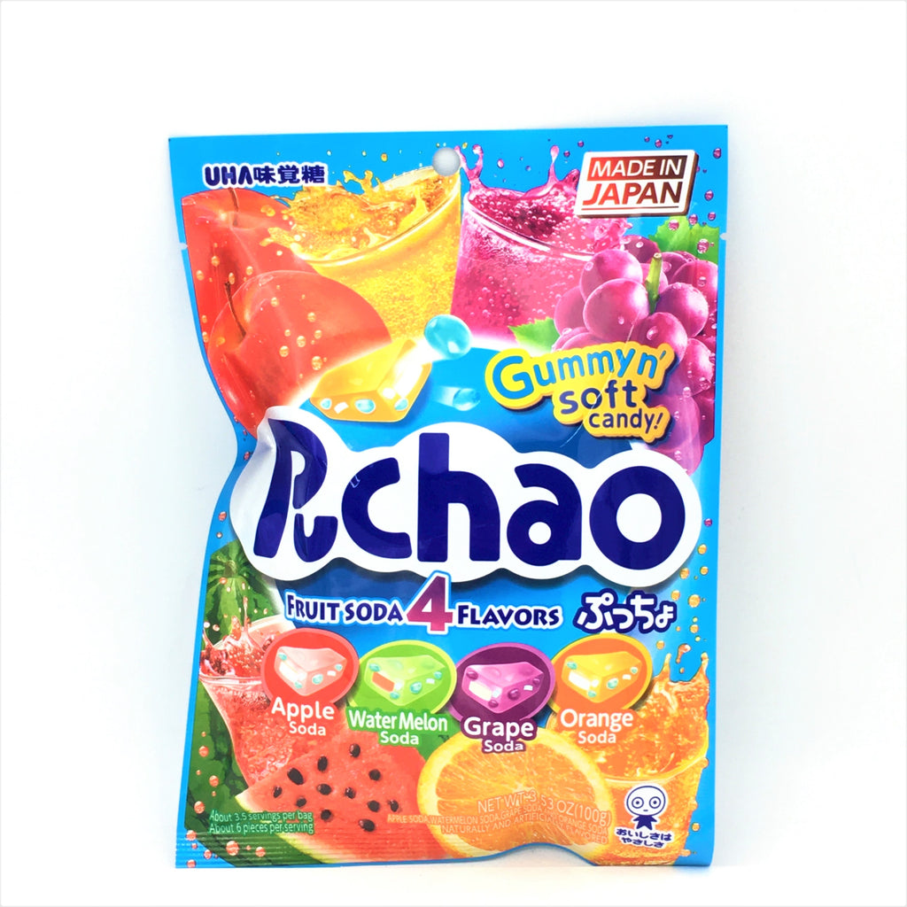 Uha Puchao Chewy Candy Fruit Soda 4 Flavor-Apple Water Melon+Grape+Orange 3.53oz